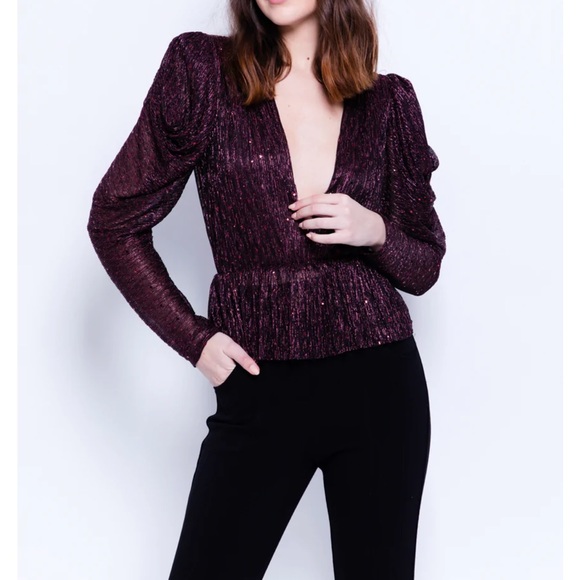 NWT SABINA MUSAYEV Bruno Sequined Lurex Peplum Top - Picture 6 of 13